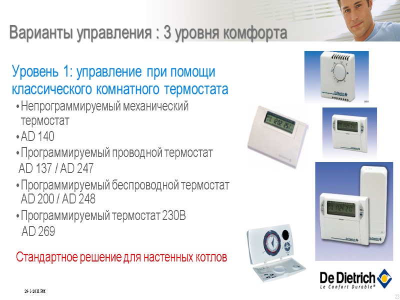 23 Варианты управления : 3 уровня комфорта Уровень 1: управление при помощи 23 Варианты управления : 3 уровня комфорта Уровень 1: управление при помощи